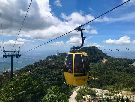 Cable car skyline to Ba Na Hills mountain landmark in Danang, Vietnamのeditorial素材
