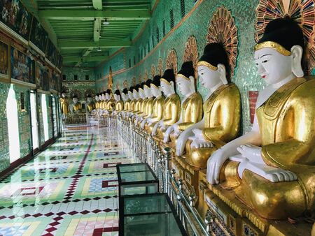 Beautiful more buddha image meditation at U Min Thonze temple in Sagaing near Mingun and Mandalay city, Myanmarのeditorial素材