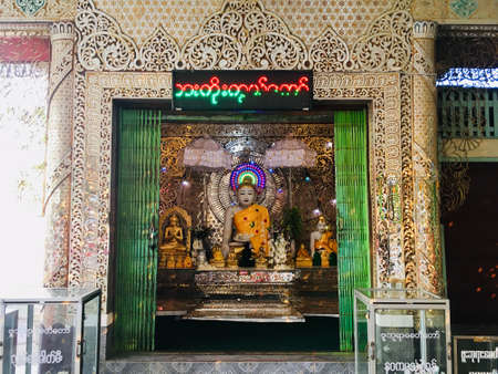 Buddha image Burmese style in temple hall at Bupaya pagoda in Bagan city, Myanmarのeditorial素材