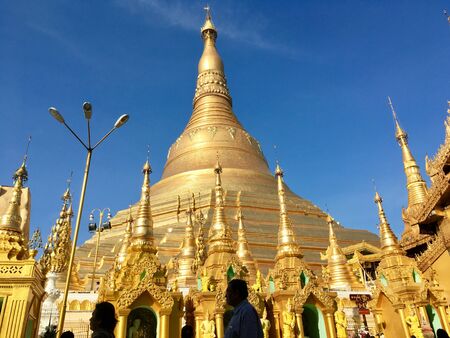 The golden beautiful Shwedagon Pagoda, landmark in Yangon city, Myanmarの写真素材