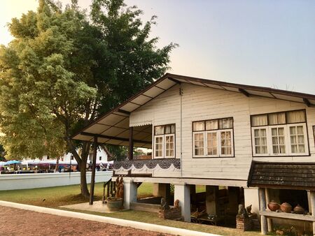 Old wooden vintage ancient style exterior of Thai Lanna houseの写真素材