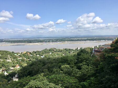 Landscape view point of Mandalay Hill, can see many small pagodas in the Mandalay city, Myanmarの写真素材