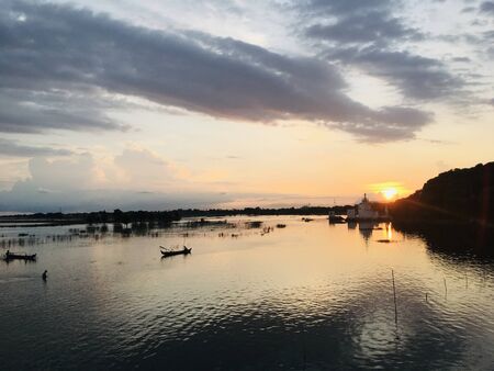 Landscape view on sunset scene twilight sky background at the U Bein Bridge in Mandalay city, Myanmarの写真素材