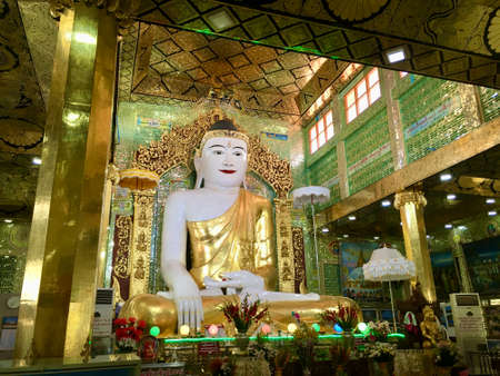 White buddha image Burmese style at Soon U Ponya Shin temple in Sagaing near Mingun and Mandalay city, Myanmarのeditorial素材