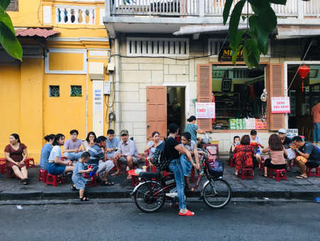 Vietnamese local street food style, enjoy on side way road at Hoi An ancient town, Vietnamの写真素材