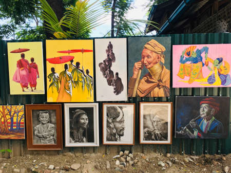 Photo art gallery shop classic and local Burmese style in Myanmarのeditorial素材