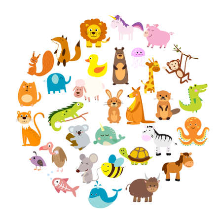 illustration of cute animals and birdsのイラスト素材