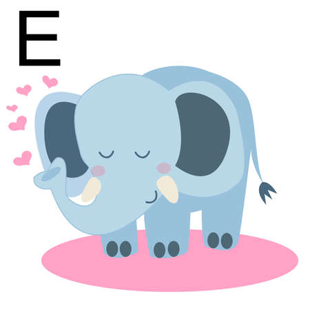 illustration of cartoon animals. Cute Elephant for E letterのイラスト素材