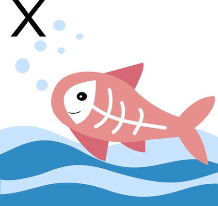 illustration animals with a letter of the alphabet. X-ray fish for the letter "x".のイラスト素材