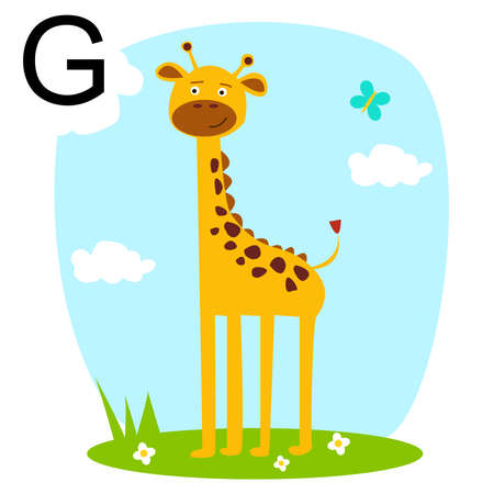 Animals. funny giraffe, african animal, cute little giraffe on natureのイラスト素材