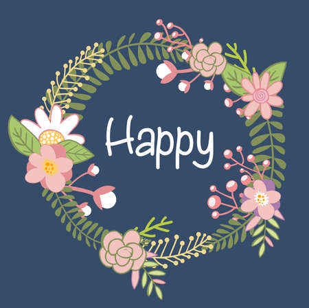 Greeting card with floral wreath. Illustration, can be used as creating card, invitation card for wedding, birthday and other holidayのイラスト素材