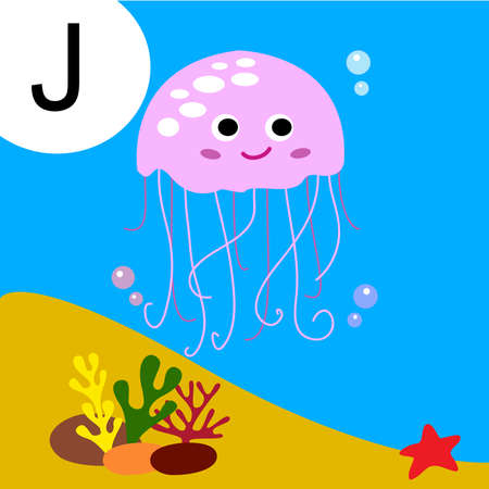 Letter J Jellyfish Letter Zoo alphabet. English abc with animalsのイラスト素材