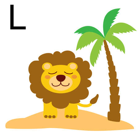 illustration of cartoon animals. Cute cartoon Lion for L letterのイラスト素材
