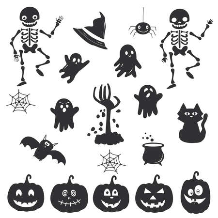 A set of Halloween images. Silhouettes on a white background. Vector illustrationのイラスト素材