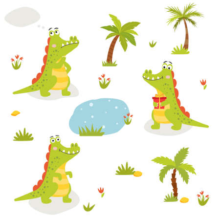 Vector set of crocodiles. Cartoon crocodiles. African animal.のイラスト素材