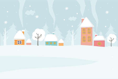 Winter landscape. Winter has come. A city in the snowのイラスト素材