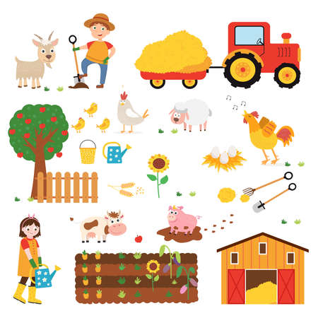 Farm. agriculture. agricultural industry. A large set.のイラスト素材