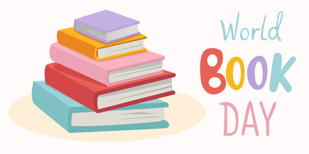 World Book Day. Vector illustration of a stack of colorful books.のイラスト素材