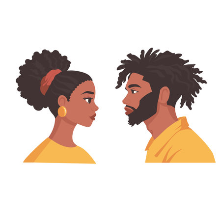 African american woman and man with afro hairstyle vector illustration.のイラスト素材
