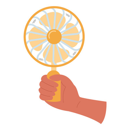 Hand holding a fan icon. Flat illustration of hand holding a fan vector icon for webのイラスト素材