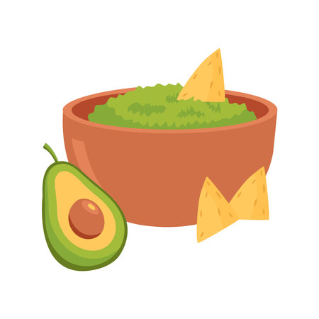 Nachos and guacamole in bowl vector Illustrationのイラスト素材