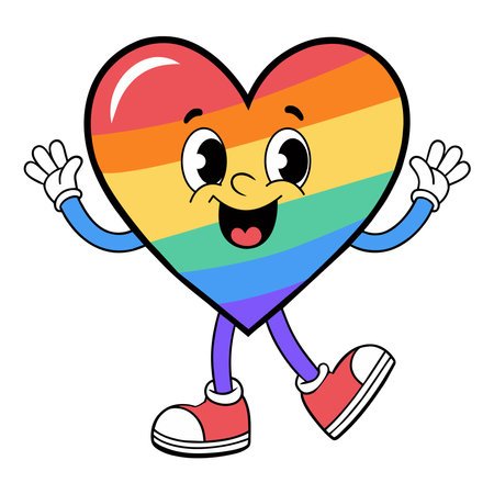Groovy lgbt heart characters isolated on white background. LGBT Pride Month.のイラスト素材
