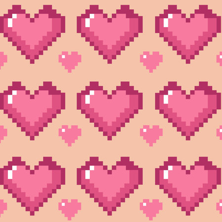 Seamless pattern with pixel hearts. Valentine's day background.のイラスト素材