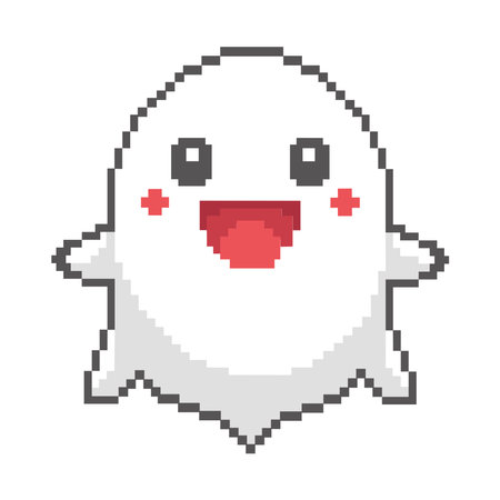 Pixel ghost isolated on white background. 8 bit pixel art illustration.のイラスト素材