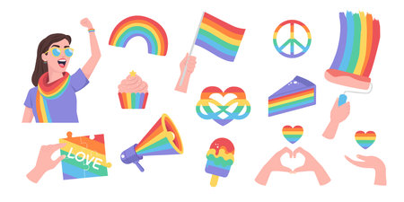 Set of vector illustrations of LGBT pride symbols. Isolated objects on white background.のイラスト素材