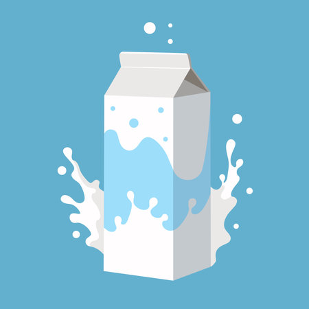 Milk box with splashing milk. Flat design vector illustration.のイラスト素材