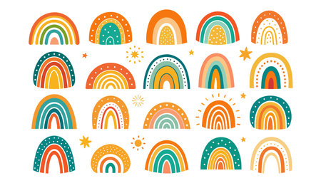 Cute hand drawn rainbow collection. Vector illustration in scandinavian style.のイラスト素材