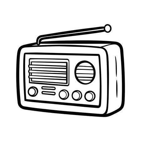 retro radio icon over white background, line style, vector illustrationのイラスト素材