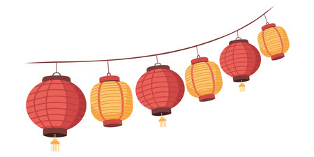 Chinese lanterns. Vector illustration in cartoon style isolated on white background.のイラスト素材