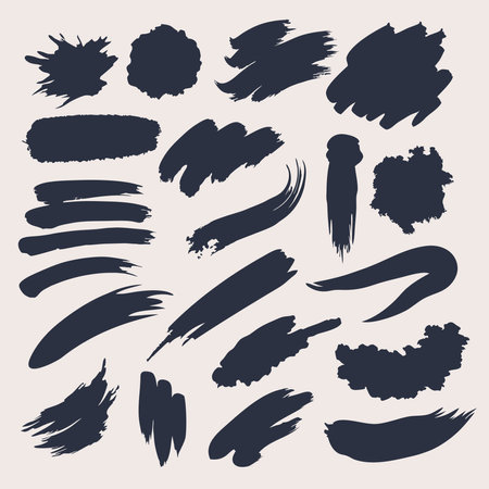 Vector set of black ink brush strokes. Grunge design elements.のイラスト素材