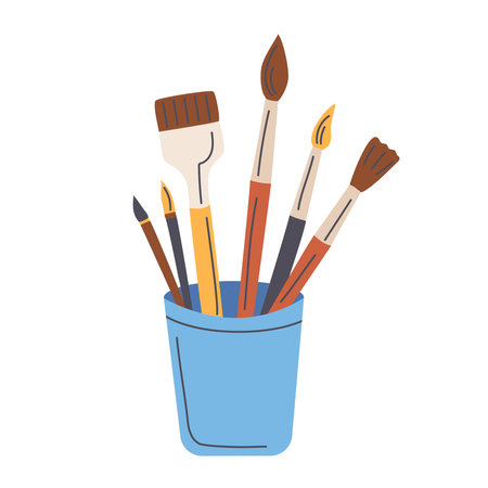 Paint brushes in cup over white background. Colorful design. Vector illustrationのイラスト素材