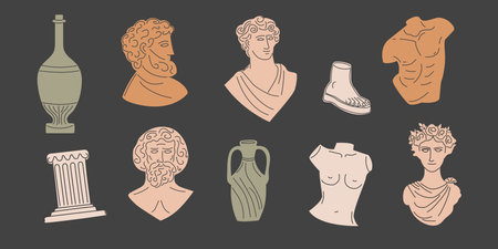 Ancient Greece Icons Set. Vector Illustration Isolated On Black Backgroundのイラスト素材