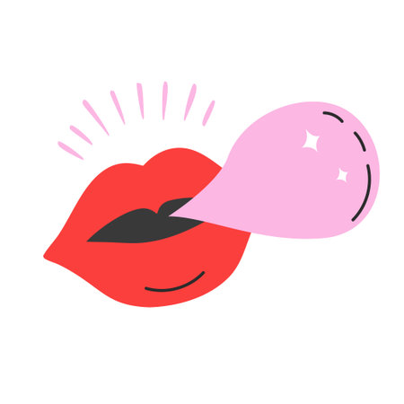 Lips And Bubble Gum. Vector illustration in a flat style.のイラスト素材