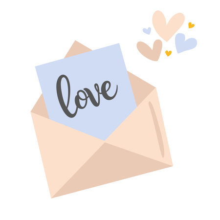 Envelope and paper with writing inside. Mail, letter or stationery theme. Vector illustration in flat style isolated on white background.のイラスト素材