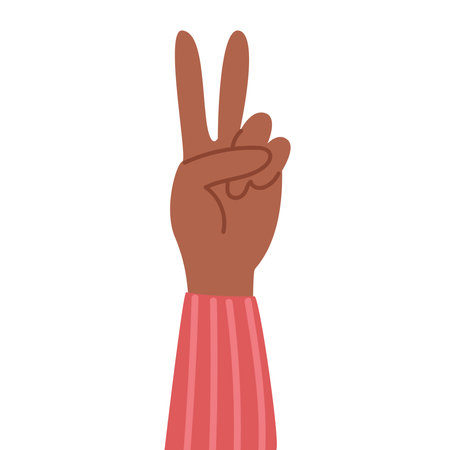 Hand showing victory or peace sign. Vector illustration in flat style.のイラスト素材