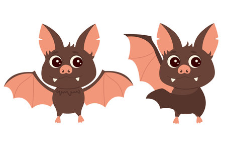 Cute cartoon bat. Set animals. Vector illustration isolated on a white background.のイラスト素材
