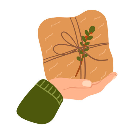 Hand holding a gift box. Vector illustration on a white background.のイラスト素材