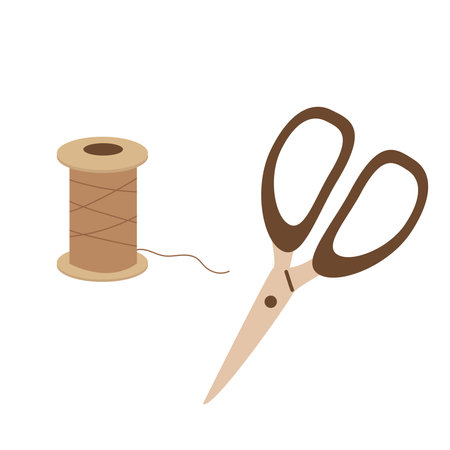 Scissors and thread. Vector illustration isolated on a white background.のイラスト素材