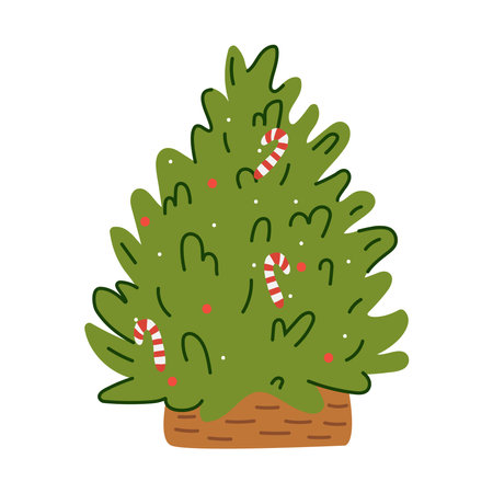 Christmas tree with candy canes. Vector illustration in flat style.のイラスト素材