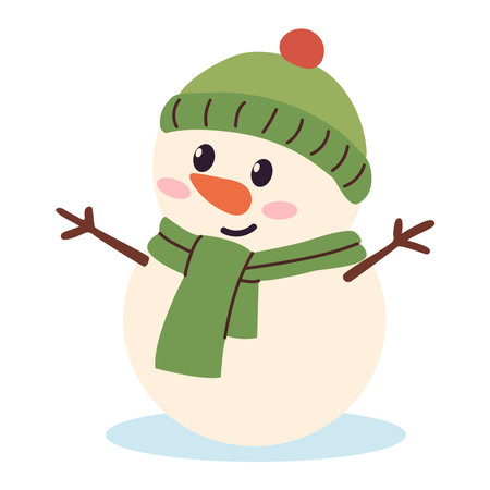 Vector illustration of a cute snowman in a hat and scarf.のイラスト素材