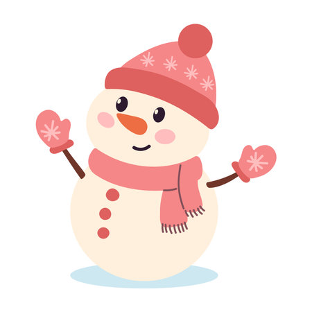 Cute snowman with scarf and mittens. Vector illustration.のイラスト素材