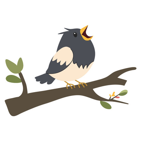 Cute cartoon bird sitting on a tree branch. Vector illustration.のイラスト素材