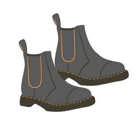 Women's boots. Gray Chelsea boots. A pair of fashionable women's shoes. Vector illustration on white backgroundのイラスト素材