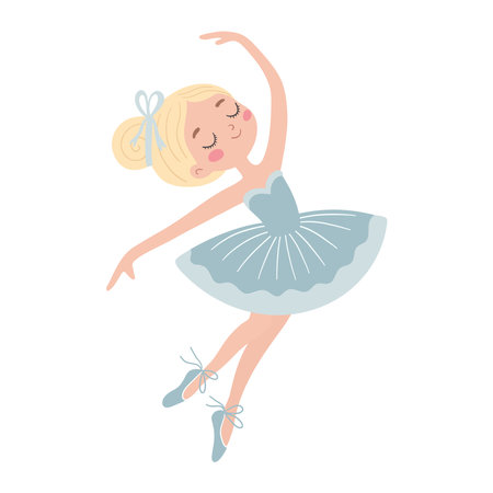 Cute little girl dancing ballet, Cute illustration in a childish style. vector Illustration isolated on a white background.のイラスト素材
