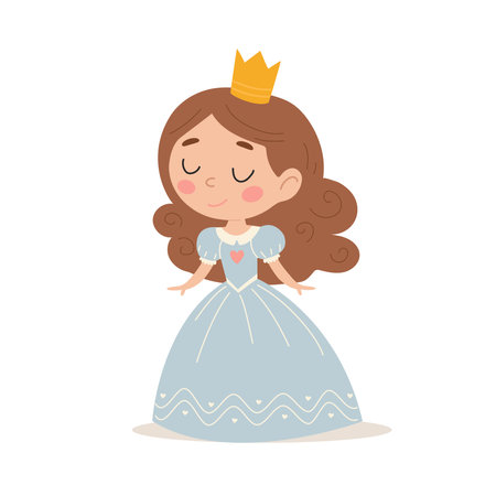 Cute little princess with a crown. Vector illustration in cartoon style.のイラスト素材