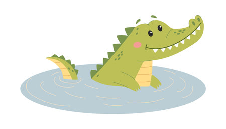 Cute Crocodile swimming in the water. Cute cartoon vector illustration.のイラスト素材